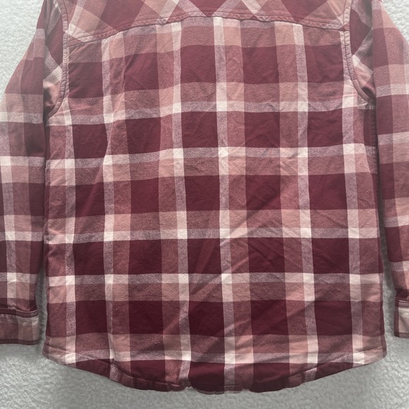 Eddie Bauer Shirt Womens Medium Red White Sherpa Lined Plaid Flannel Shacket - Picture 13 of 16